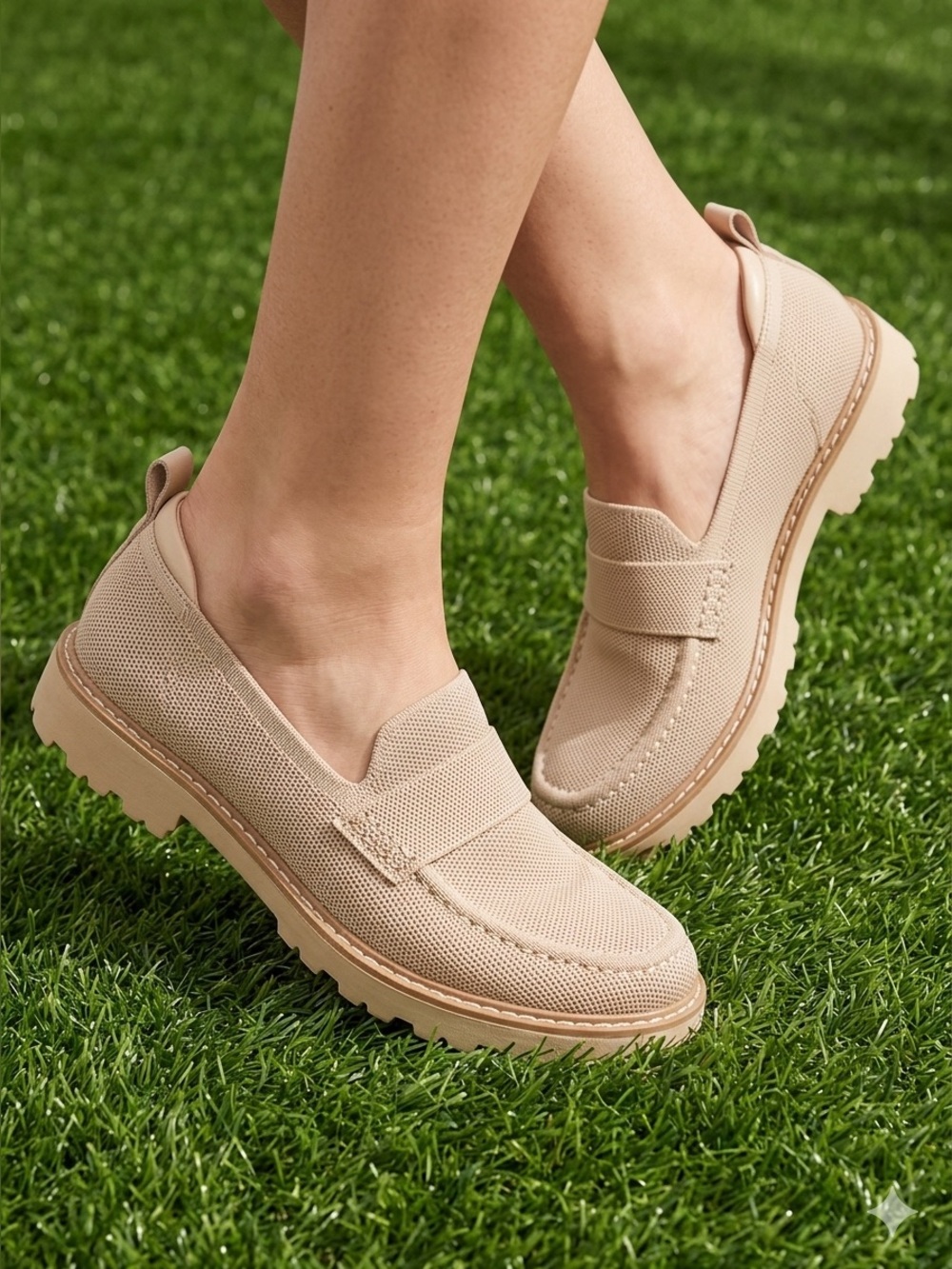 Women's Knit Slip-On Loafers in Beige
